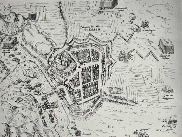 Grundriss der Stadt Füssen während der Belagerung von 1632, Stadtarchiv: BA 00008   